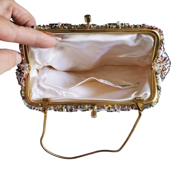 Satin Beaded Clutch /Evening Bag/Formal Events/Prom /Vintage - Picture 3 of 13